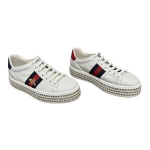 Gucci Ace Platform Sneakers Crystal Embellished Leather Size 37
